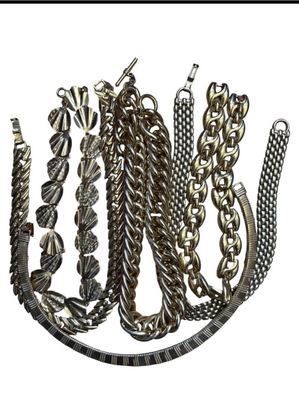 Vintage Gold Tone Chain Necklace Lot Chunky Curb Herringbone 6pc Set